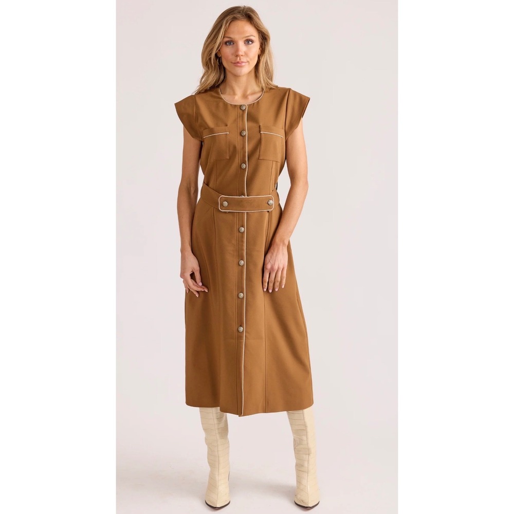 S'EDGE Collie Midi Dress Toffee Brown XS‎ NWT $282
